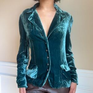 Elie Tahari Blue Green Velvet Blazer - Size: S